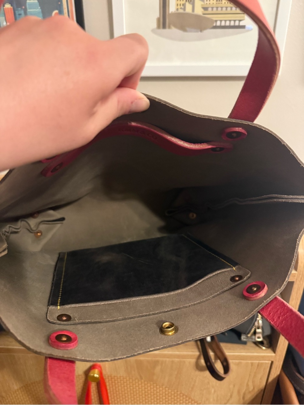 EUC KMM Grey Sky (?) Mini Tote with hot pink strap - Picture 8 of 8